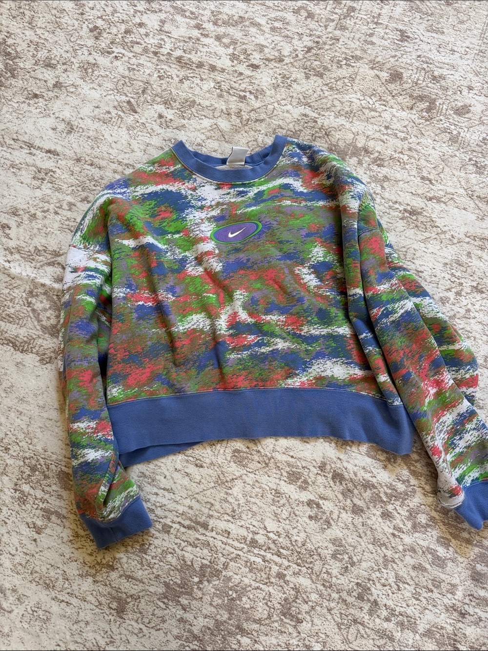 Nike Blue Trim Multicolor Abstract Cropped Sweatshirt